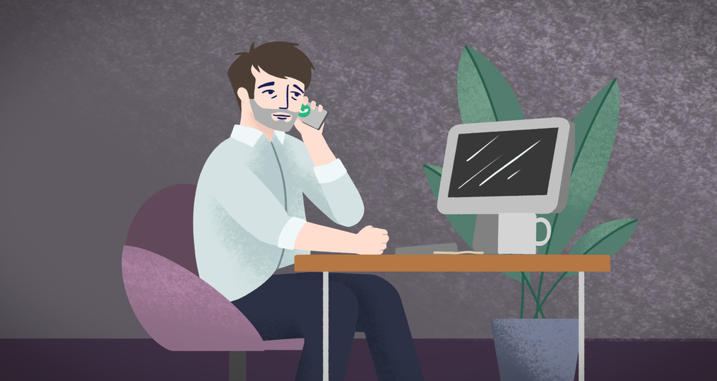 Illustration of man at work on the phone to grief support